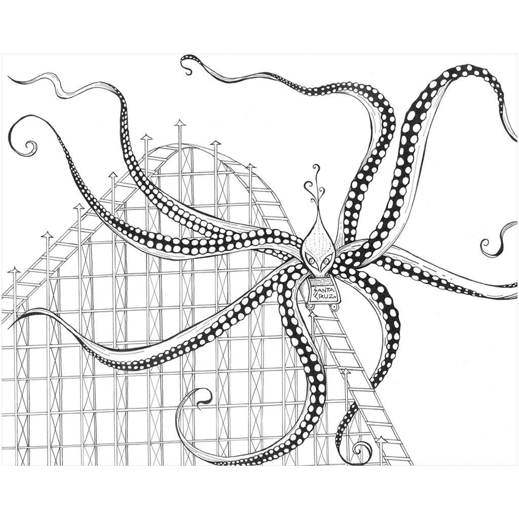 Santa Cruz Octopus Rides the Big Dipper Art Poster