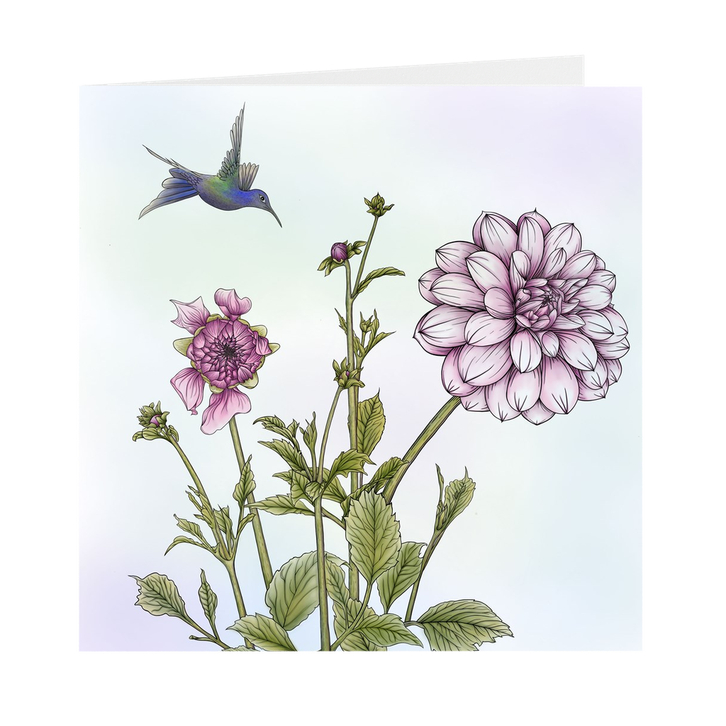 Hummingbird & Dahlia Folded Card